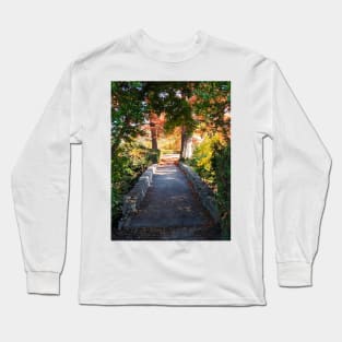 Magic Fairy Autumn Stone Bridge Leaves red yellow orange and green nature pretty delicate foliage Long Sleeve T-Shirt